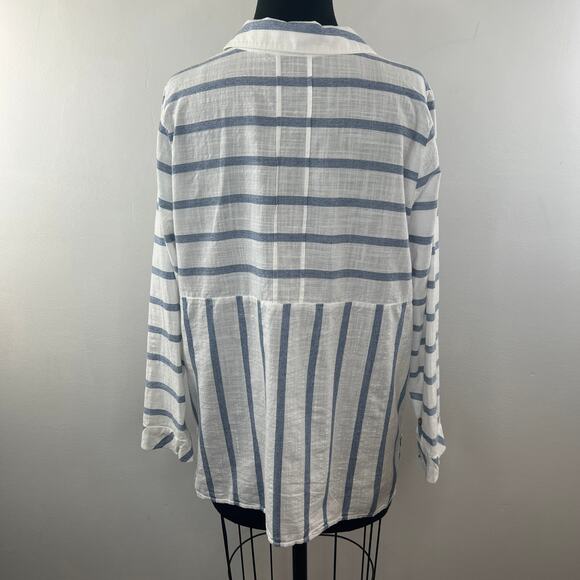 Soft Surrounding White Blue Top Cotton Striped Collared Half Placket Size XL - Picture 6 of 9